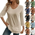 thumbnail image 1 of Top de tallas grandes,Camiseta informal de cuello redondo y manga 3/4 para mujer, corte holgado, tejido fino y transpirable, cómoda para todo el día, sopatenor, 1 of 9