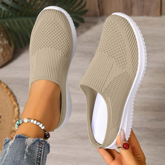 Slip On Shoes Women,Backless Sneakers for Women,Backless Sneakers,Women Mules Shoes Slip On,Mule Slippers for Women,Womens Backless Sneakers Mesh Slip-on Mule Shoes Breathable Slippers,Beige,6