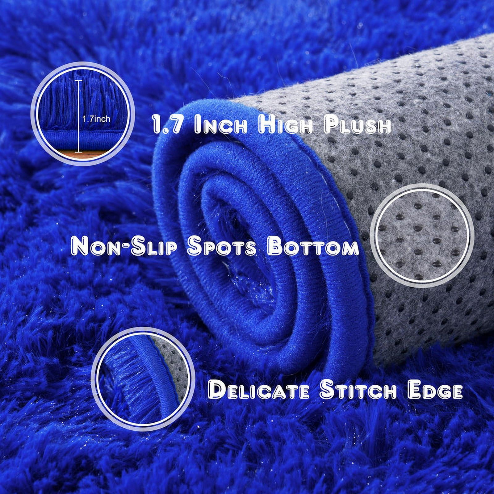 washable rugs 9x12ft Large Fluffy Area Rugs for Bedroom,Bright Blue Soft Carpet Shag Kids Rug with Non-Slip Stickers Rug Pads Living Room Bedroom Father's Day Gifts Decora
