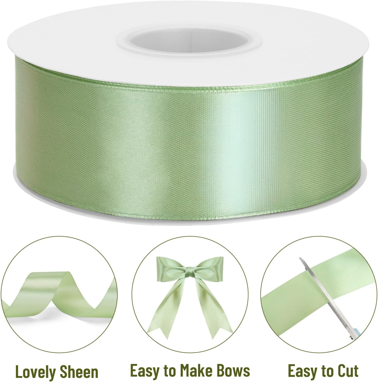 Sage Green Satin Ribbon – 1 1/2'' x 100 Yards Polyester Sage Ribbon for Gift Wrapping, Light Green Ribbons for Crafts, Wedding Invitations, Baby Shower Decor, Floral Bouquets, Wreath Bows