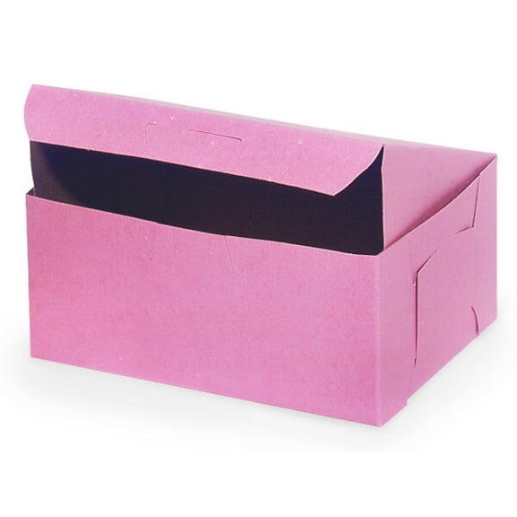Pack Of 250, 6-1/4 X 3-3/4 X 2-1/8" Solid Pink Boxes 1-Piece Lock Corner Box For Cakes, Pies, Cupcakes Made In USA