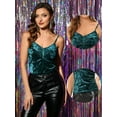 thumbnail image 2 of DARING DIVA Women V Neck Zip Up Design Sleeveless Velvet Tank Top S Blue Green, 2 of 5