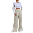 thumbnail image 5 of Pantalones casuales de cintura alta para mujer, pantalones de pana de color sólido europeo y americano con dobladillo con abertura y costuras para mujer, 5 of 5