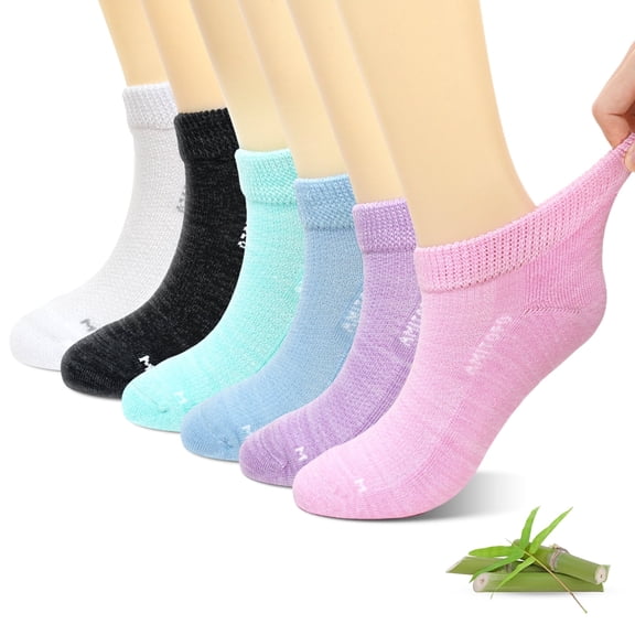 LOFIR Non Binding Diabetic Socks - Bamboo Viscose Wide Fit Neuropathy Socks with Seamless Toe for Men Women Size 9-11, 6 Pairs