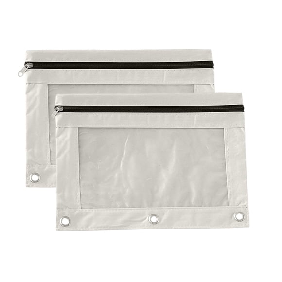 B5 Carpeta de cremallera de tela de 3 agujeros Bolsa, paquete de 2 Bolsa de almacenamiento con ojal de gran capacidad con compartimento transparente, tela duradera, 25x19cm, organizador de oficina y