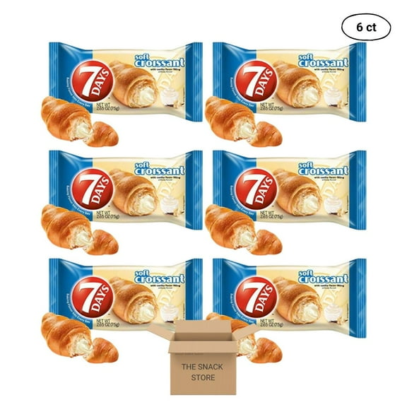 The Snack Store Bundle 7Days Soft Croissant Vanilla Filling, 2.65 Ounce, 6 Packs!