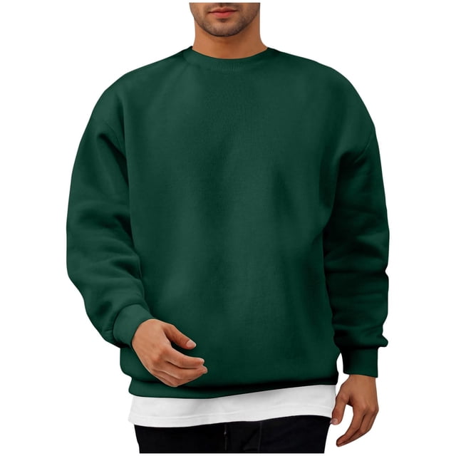 Jalioing Men's Long Sleeve Sweatshirt Solid Color Crew Neck Basic Shirts Classic Casual Fall Winter Pullover Tops