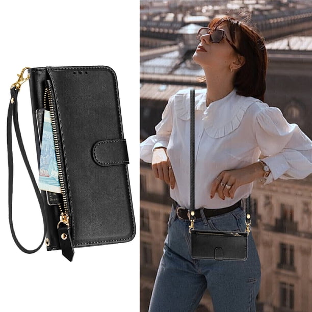 Funda para Motorola Moto G35 Cartera de Mano con Cremallera y Correa Cruzada Desmontable