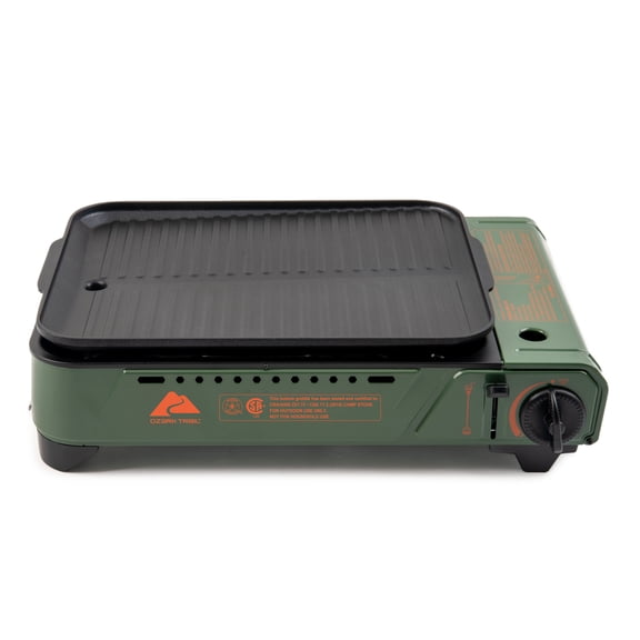 Ozark Trail Butane Griddle, 7650 BTU, 15"x12" Cast Aluminum, Fits 4 Burgers, CSA Approved, Green