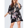 thumbnail image 4 of KIM+ONO Plus Size Short Kimonos Satin Robe for Women, Plus Size Japanese Robe, Womens Kimono Robes- Floral - Peacock & Blossoms - Black, 4 of 4