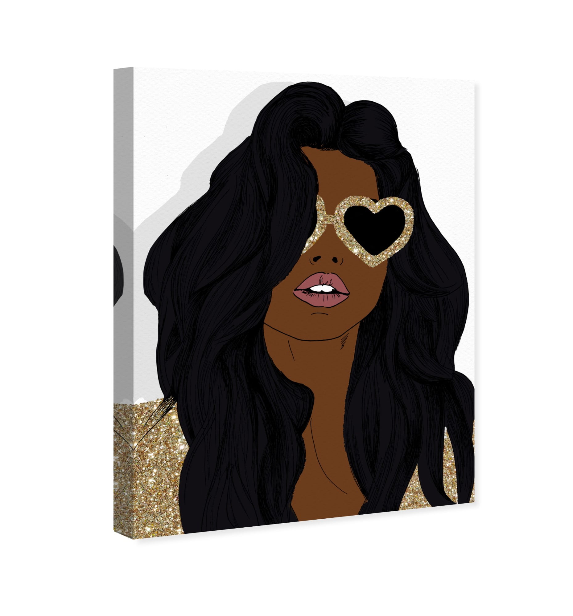 Runway Avenue Fashion and Glam Wall Art Canvas Prints \'Brunette Glitter  Heart Sunglasses\' Accessories - Gold, Brown
