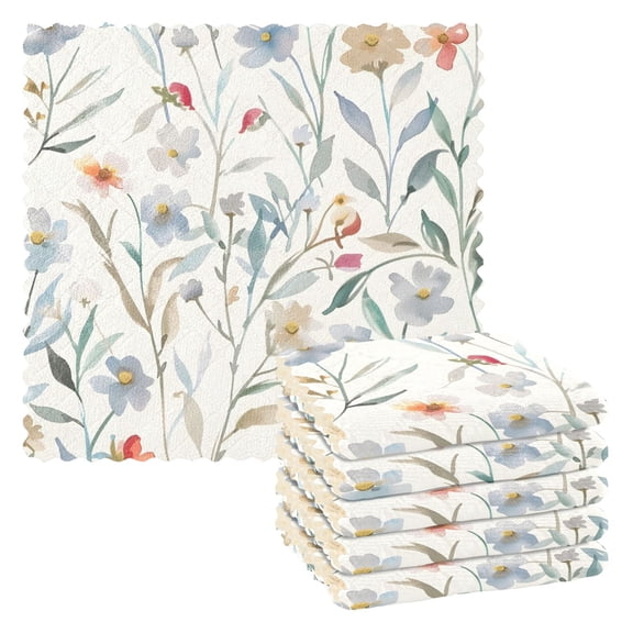 6 Packs Watercolor Wildflowers Kitchen Dish Towels Soft Absorbent Dish Cloths 11"x11"