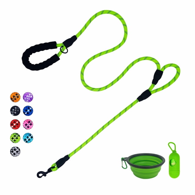 VOZRELS Laisse pour Chien Robuste 6 Pi, Laisse pour Chien à Double Poignée avec Poignée Rembourrée pour le Contrôle de la Circulation, Laisses en Corde Réfléchissante pour Grands et Moyens Chiens, Contrôle Sécurité Entraînement la Nuit (Vert)