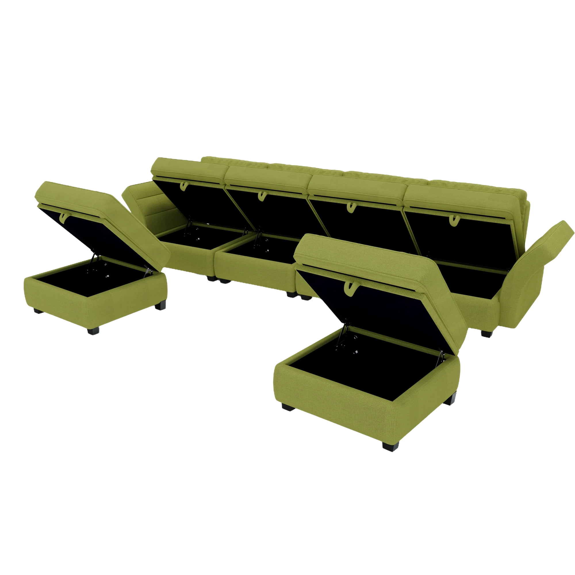 Aukfa 110" Linen Storage Sectional Couch for Living Room, Modular Sleeper Sofa U-shaped sofa, Olive