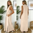 thumbnail image 5 of Laqbezok Women's Sleeveless Maxi Dress, Casual Collared V-Neck Long Gown, Relaxed Fit Side Slit Summer Dress with Pockets, 5 of 8
