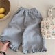 thumbnail image 1 of Nuevos pantalones hasta el tobillo de pana para primavera y otoño para niños de 1 a 7 años, pantalones florales con volantes coreanos para niñas, pantalones casuales recortados para niños, 1 of 6