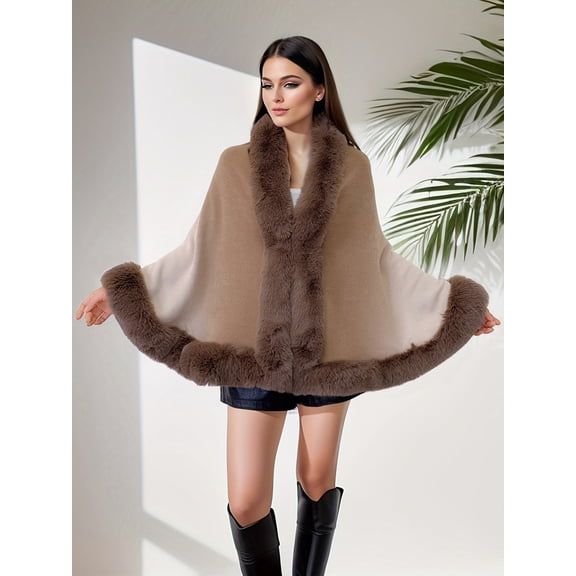 Autumn and winter gradient color imitation fur collar knitted cardigan, women's fashionable and casual new top, elegant style shawl cape