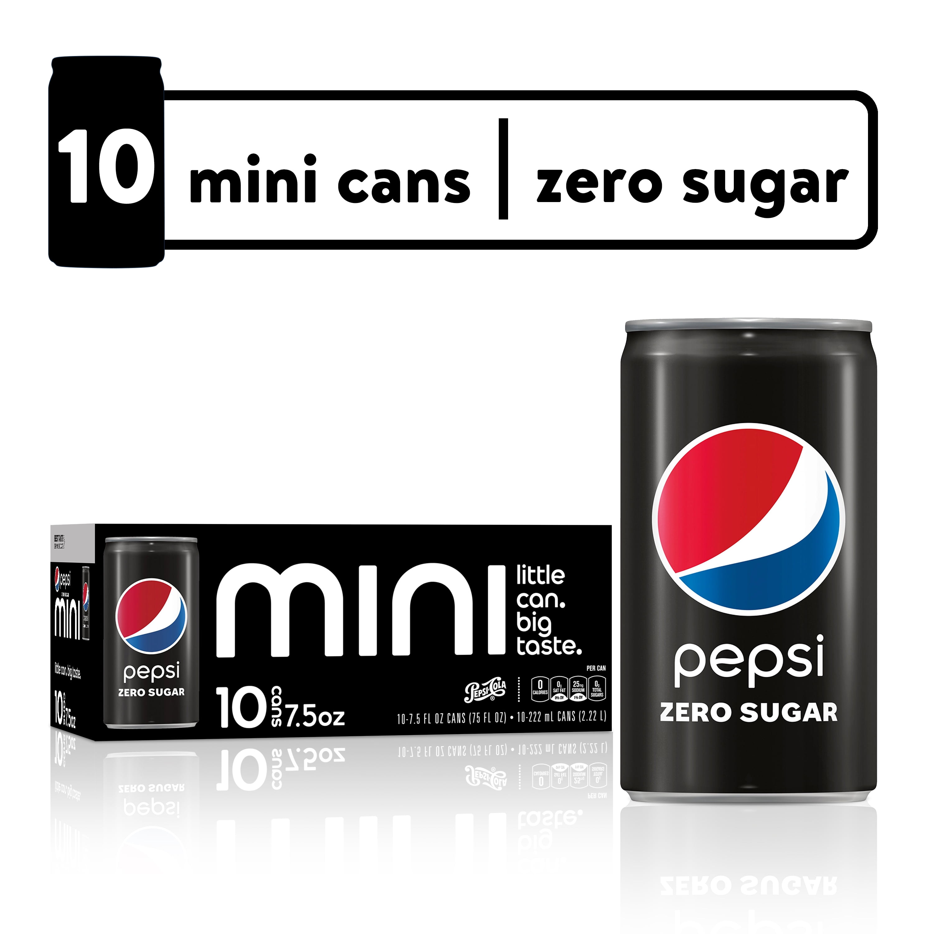 Pepsi Zero Sugar Soda Pop, 7.5 fl oz, 10 Pack Mini Cans - Walmart.com