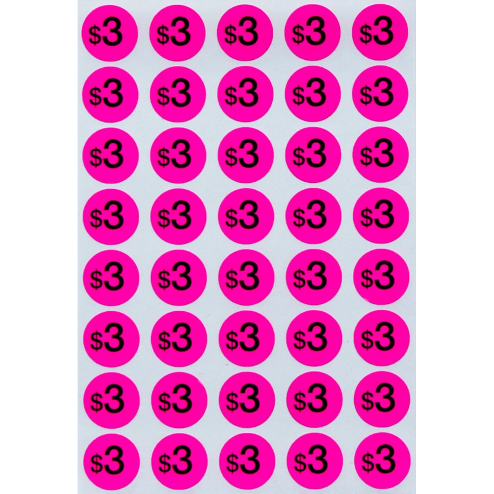 Price sticker pricing labels, 3/4" inch 19mm amount 3.00, BONUS BLANK