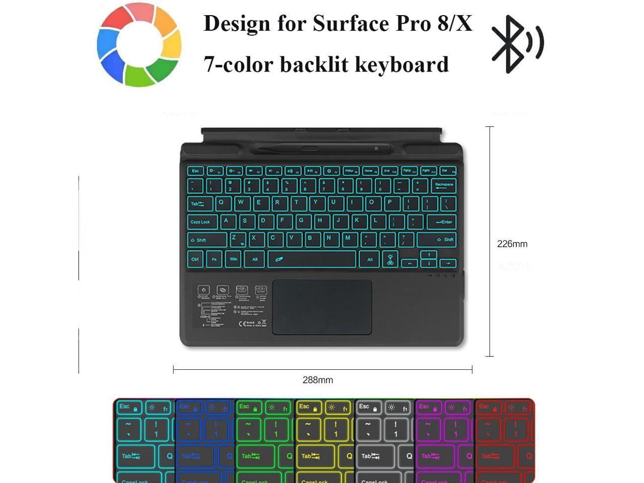 Type Cover for 13 inch Microsoft Surface Pro 9 / Pro 8 / Pro X, Portable Bluetooth 5.1 Wireless 7-Color Backlit Surface Pro 9/8/X Keyboard with Touchpad/Pencil Holder/Built-in Rechargeable Battery