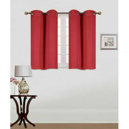 2PC RED THERMAL PANEL SMALL CURTAIN KITCHEN NURSERY WINDOW GROMMET BLACKOUT SIZE 30