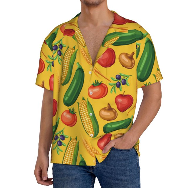 Fotbe Colorful Vegetables Camisa Estampada de Manga Corta para Hombre, Casual de Verano, Estilo Playero, Sin Arrugas-3X-Large