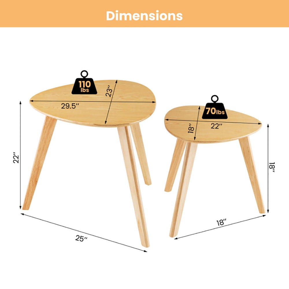 Finihen Coffee Table, Wooden Coffee Table, Set of 2 Triangle Modern Coffee Table Rubber Wood, for Living Room, Reception Room, Natural Finihen Coffee Table, Wooden Coffee Table, Set of 2 Triangle Modern Coffee Table Rubber Wood, for Living Room, Reception Room, Natural