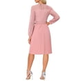 thumbnail image 3 of INSPIRE CHIC Women's Dress Crew Neck Long Sleeve Pleated Lace Belted Midi Dress XS Light Pink, 3 of 6