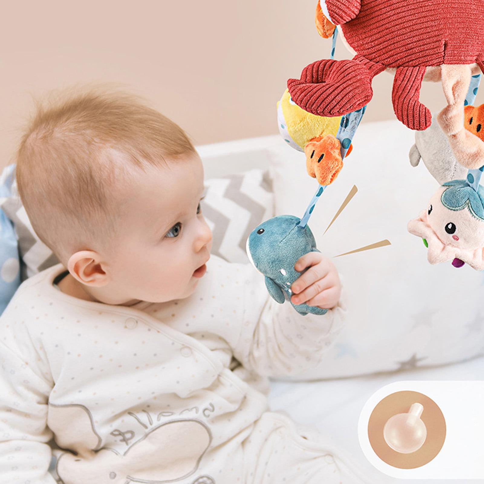 NestledNature Baby Baby Bed Mobile: Hanging Plush Crab Bell Toys For Newborns Infant Bed Decoration & Rattles