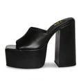 thumbnail image 3 of YDN Women Breathable Platform Square Open Toe Mules Slip On Chunky High Heel Sandals Casual Beach Outfit Shoes Size 4 Black, 3 of 5