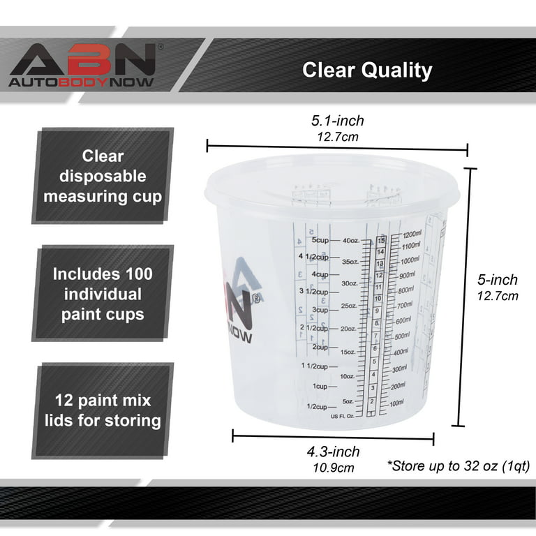 ABN 32 Oz 1000ml Quart Disposable Flexible Clear Graduated Plastic Mixing  Cups with Lids 100 Pack Use for Paint, Resin, Epoxy, Art, Kitchen, Baking -  Measuring Ratios 1:1, 2:1:1, 3:1:1, and 4:1:1 