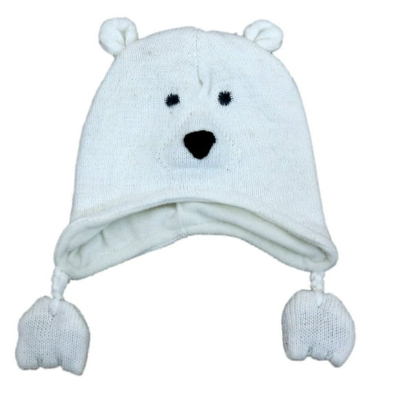 CP Infant Boys & Girls White Knit Polar Bear Peruvian Trapper Hat 6-12 Months