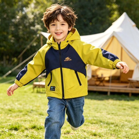 Mifsaly Boys Windbreaker Jacket Zip Up Hooded Jackets Color Block Windproof Lightweight Outerwear with Zipper Pockets for Fall Outdoor