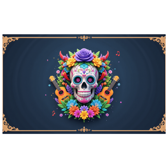 Colorful Skulls Day of the Dead Decorative Floral Festival Banner for Celebration Party Holiday