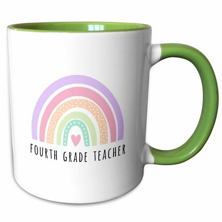 3drose 4th Fourth Grade Teacher Boho Rainbow School Teach Teaching Gift 15oz Two-tone Green Mug