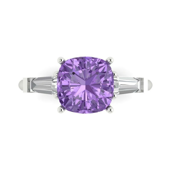 Clara Pucci 14K White Gold 3ct Alexandrite Three-Stone Ring for Women