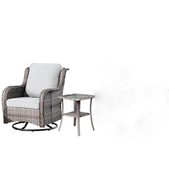 Vcatnet 2 Pieces Outdoor Patio Furniture Wicker Swivel Rocking Chair Swivel Chair with Side Table for Porch, Backyard, Gray