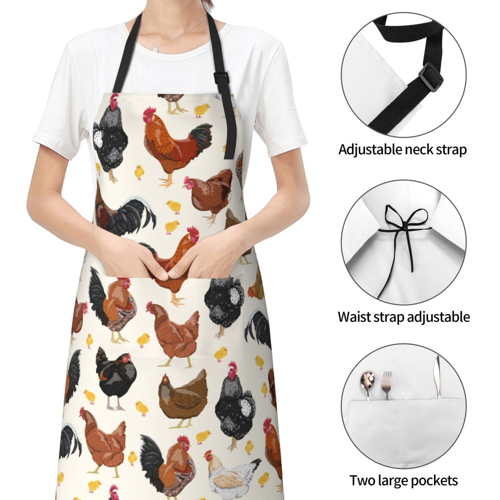 Kdxio Roosters and Chickens Apron with Pockets Adjustable Kitchen Aprons for Men Women Waterproof Aprons for Cooking,Drawing,Crafting, Baking Household Cleaning