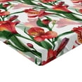 thumbnail image 4 of Ambesonne Flowers Fitted Sheet, Peruvian Lily Ornament Art, Full Size, Dark Coral and Green, 4 of 5