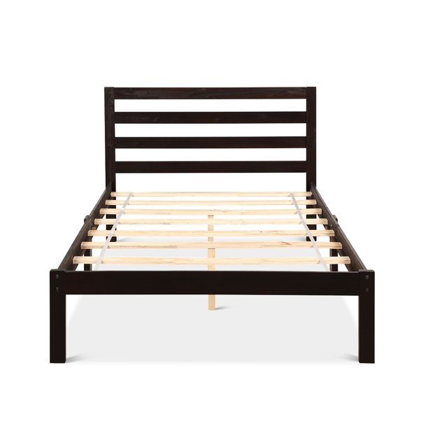 Topbuy Wooden Platform Bed Twin Size Bed Frame Slat Support With Headboard Walmart Com Walmart Com