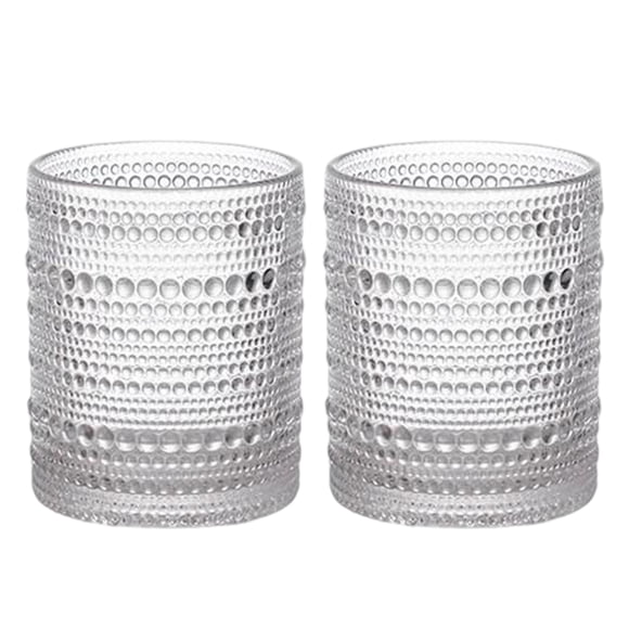 Juego de 2 vasos para beber de cristal vintage, vasos de vidrio con forma de tachuela de 12 oz, vaso de agua transparente con relieve, para cerveza, cócteles y whisky