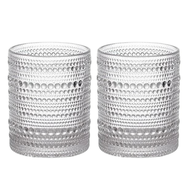 Juego de 2 vasos para beber de cristal vintage, vasos de vidrio con forma de tachuela de 12 oz, vaso de agua transparente con relieve, para cerveza, cócteles y whisky