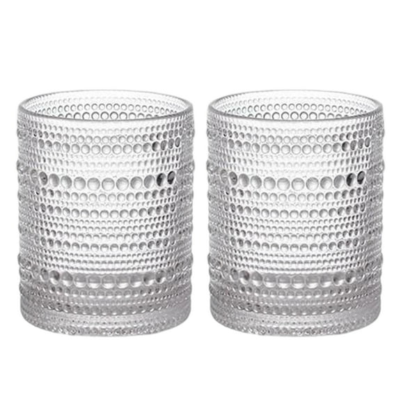 Vintage Glassware Drinking Glasses Set of 2,12 oz Hobnail Glass Cups,Embossed Clear Water Tumbler,for Beer,Cocktail,Whiskey - Style 1