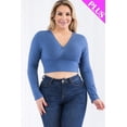 thumbnail image 5 of Plus Size Ribbed Long Sleeve Top with Wrap Front Design, 5 of 11