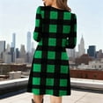 thumbnail image 4 of Pxkloy Womens Plaid Print Dress Pleated Front Long Sleeve Dress Crew Neck Casual Loose Fit Tunic Dress with Pockets 2025 Green,L, 4 of 6