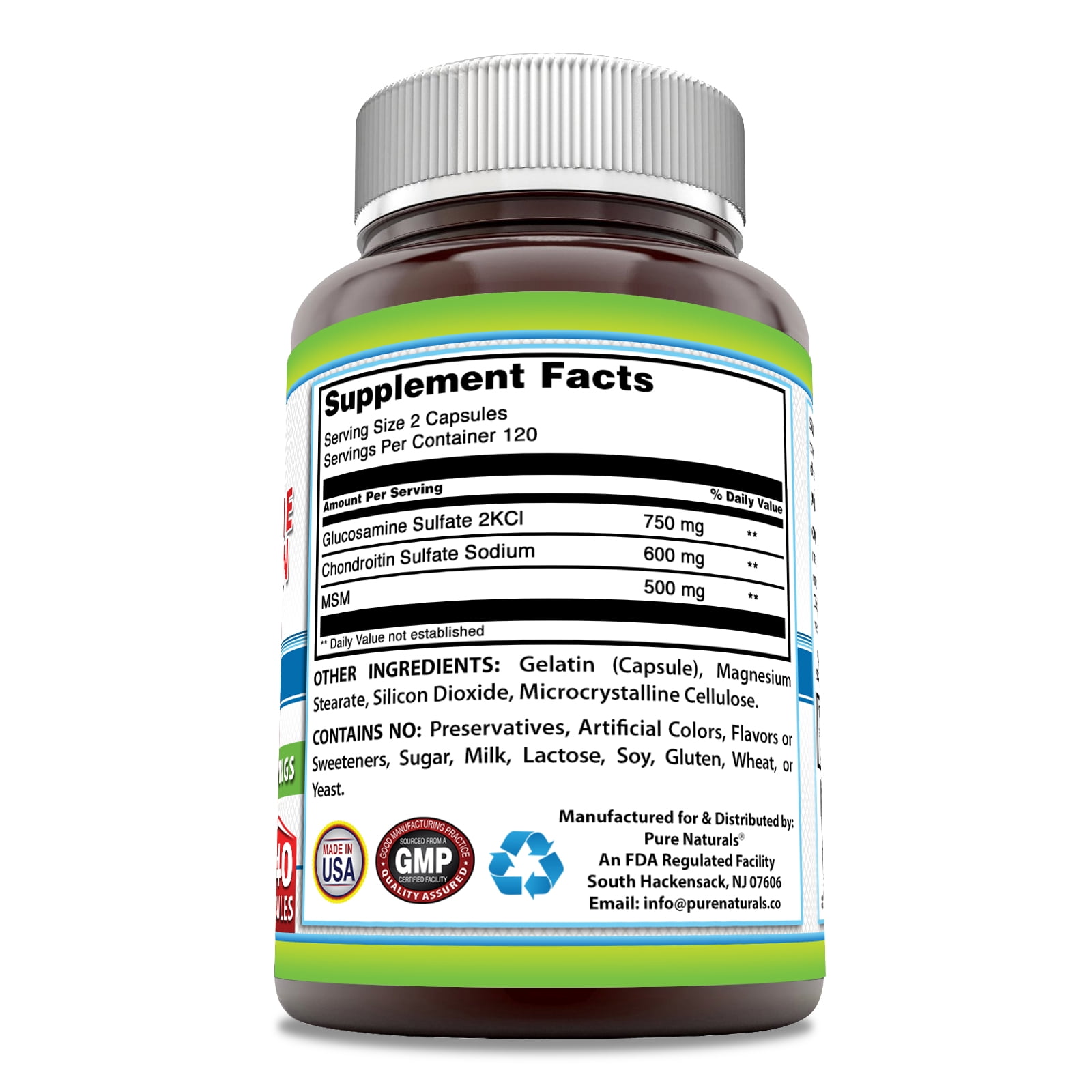 Pure Naturals Glucosamine + Chondroitin + MSM 1850 mg Per Serving 240 Capsules Supplement