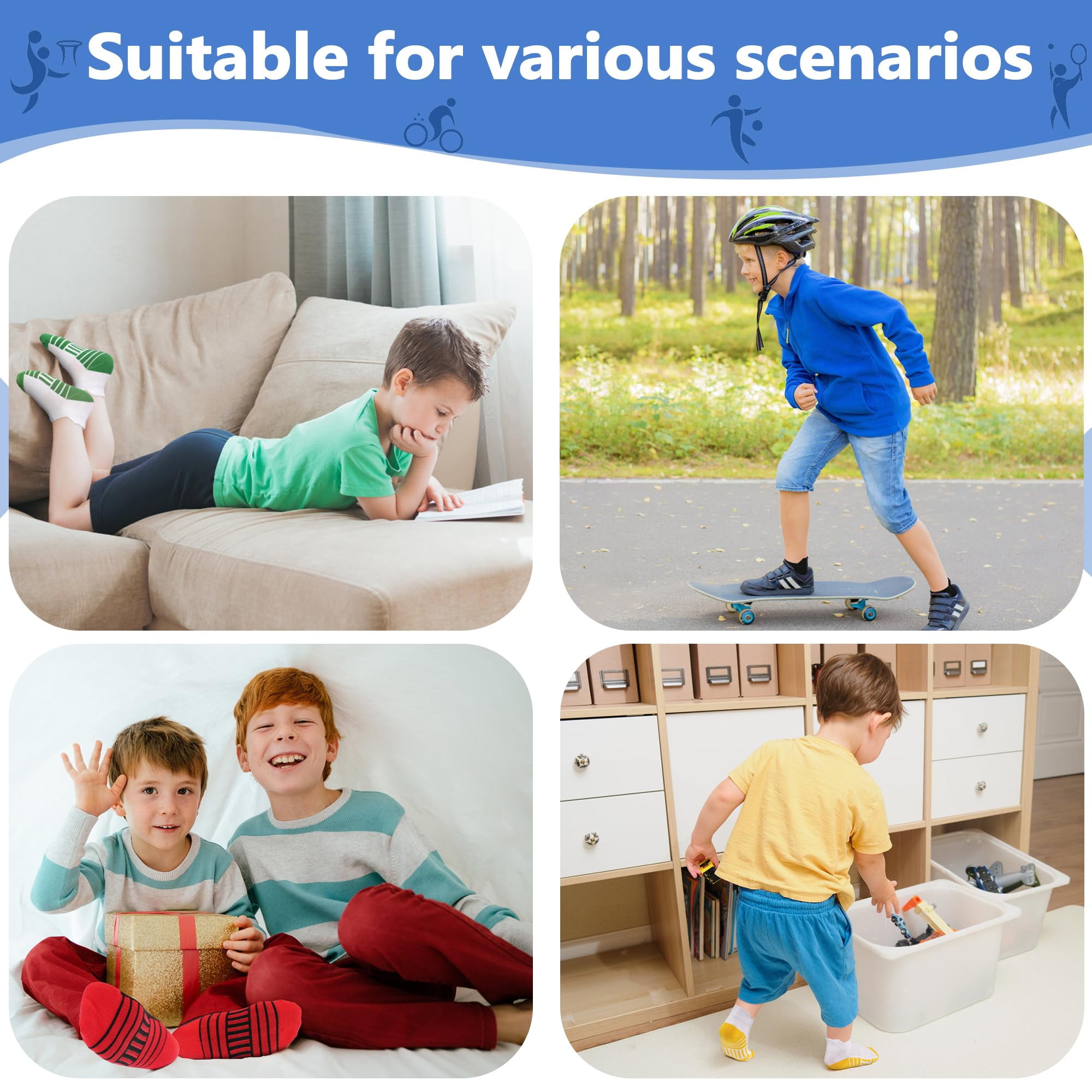 Kids Boys Socks, 12 Pairs Ankle Athletic Low Cut Half Cushion Socks for Boys Girls Toddler 1-14 Years