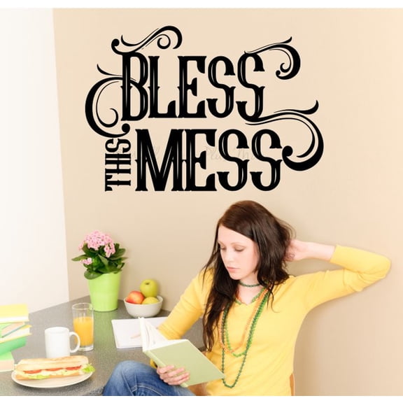 Bless This Mess Wall Sticker - Vinyl Wall Art - Kitchen Wall Stickers - Quote Decals for Wall - Inspirational Vinyl Decals - Matte Vinyl Wall Decal Sayings for Home Decor, 23x16-Inch, Black