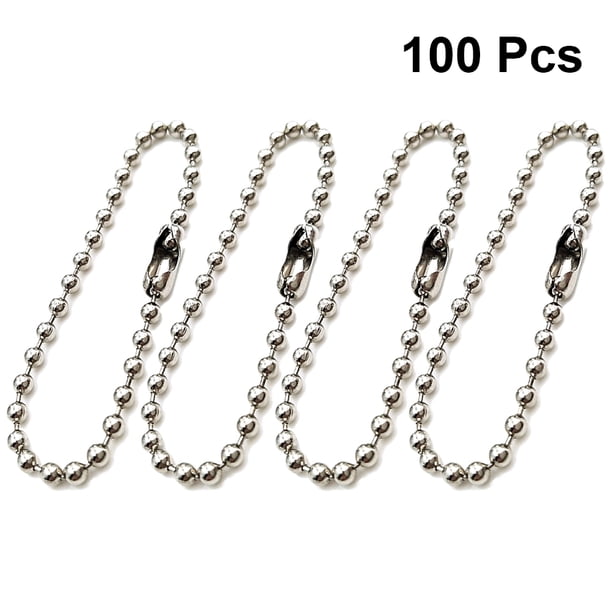 100pcs Long Bead Connector Clasp Ball Chain Keychain Tag Key Rings