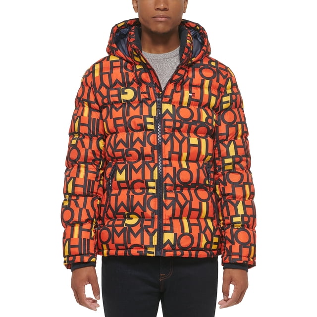 Chaqueta acolchada Tommy Hilfiger con logotipo abstracto naranja para hombre